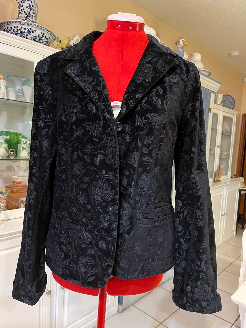 Talbots Black Floral Jacquard Blazer EUC